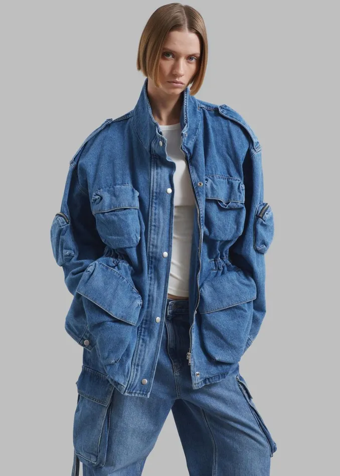 Women The Frankie Shop Outerwear Parker Denim Jacket Medium Wash