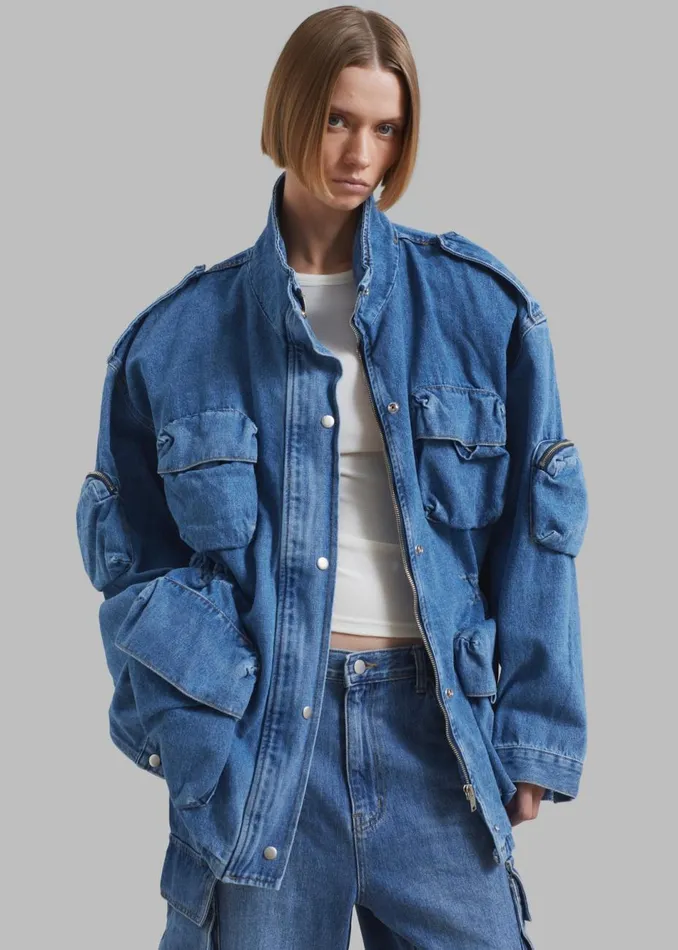 Women The Frankie Shop Outerwear Parker Denim Jacket Medium Wash