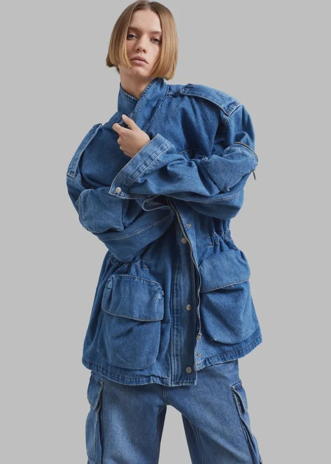 Women The Frankie Shop Outerwear Parker Denim Jacket Medium Wash