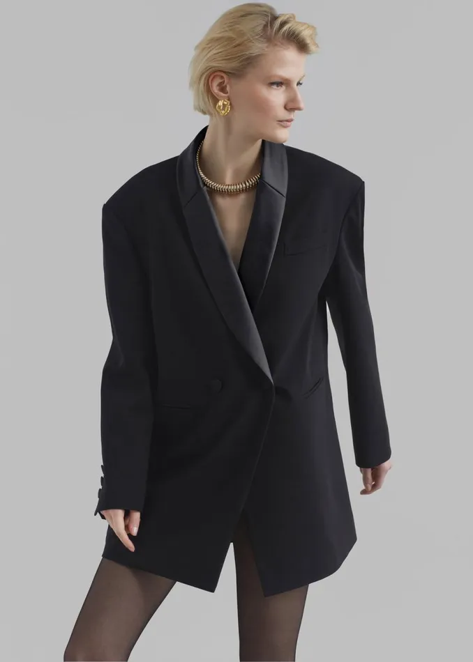 Women The Frankie Shop Outerwear Poppy Satin Collar Blazer Black