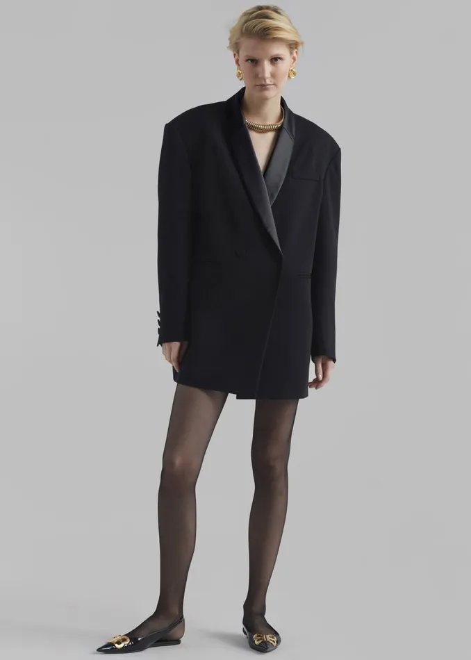 Women The Frankie Shop Outerwear Poppy Satin Collar Blazer Black