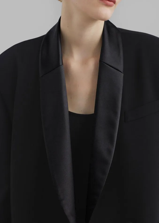 Women The Frankie Shop Outerwear Poppy Satin Collar Blazer Black