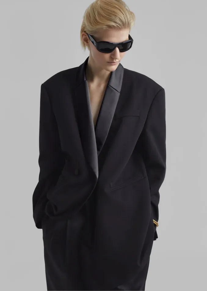 Women The Frankie Shop Outerwear Poppy Satin Collar Blazer Black