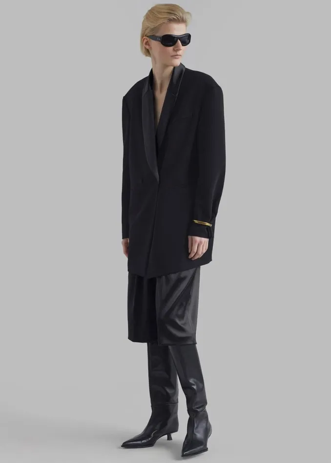 Women The Frankie Shop Outerwear Poppy Satin Collar Blazer Black