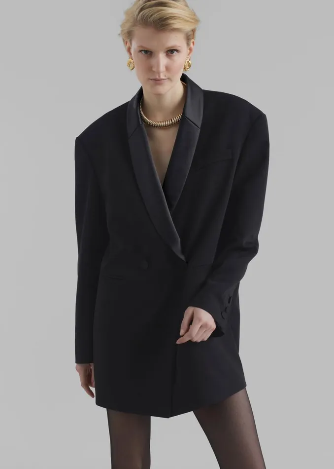 Women The Frankie Shop Outerwear Poppy Satin Collar Blazer Black