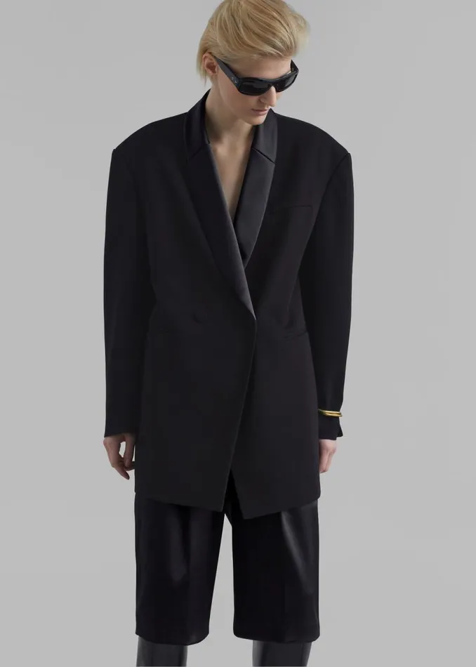 Women The Frankie Shop Outerwear Poppy Satin Collar Blazer Black