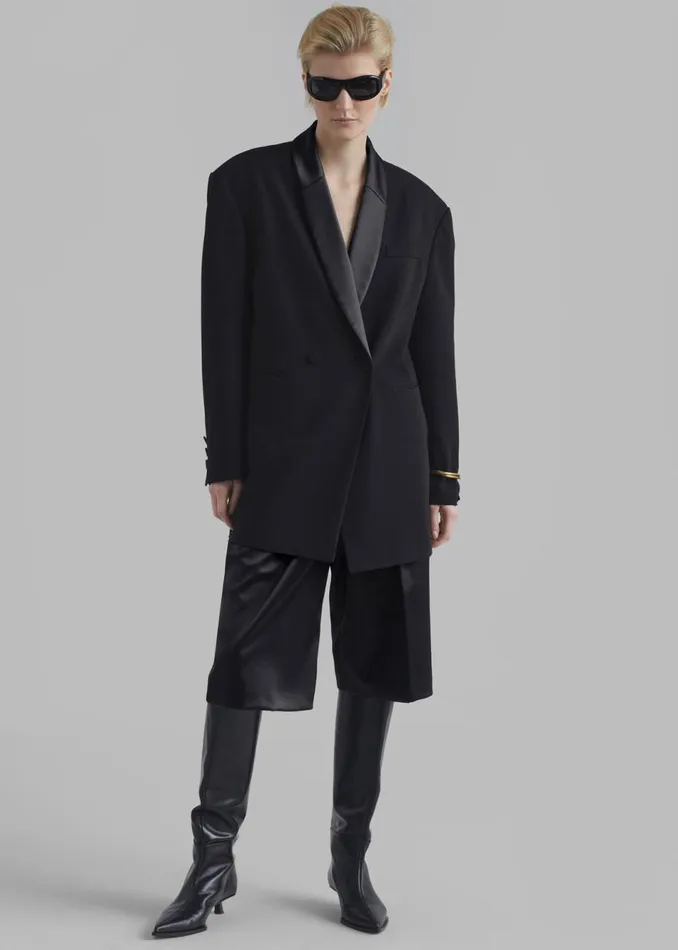 Women The Frankie Shop Outerwear Poppy Satin Collar Blazer Black