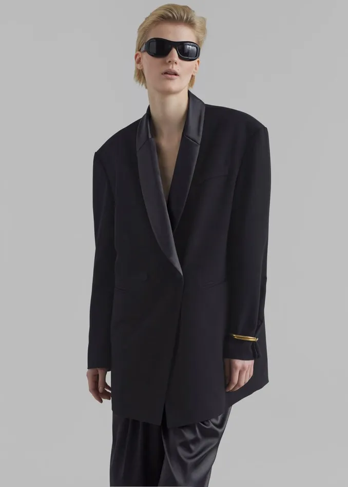 Women The Frankie Shop Outerwear Poppy Satin Collar Blazer Black