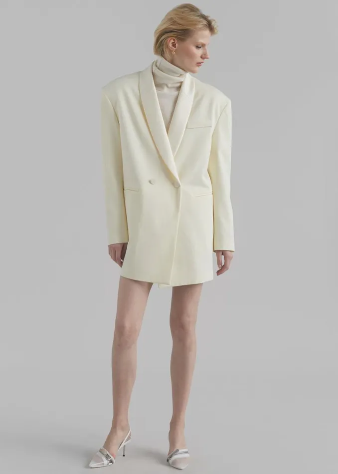 Women The Frankie Shop Outerwear Poppy Satin Collar Blazer Cream