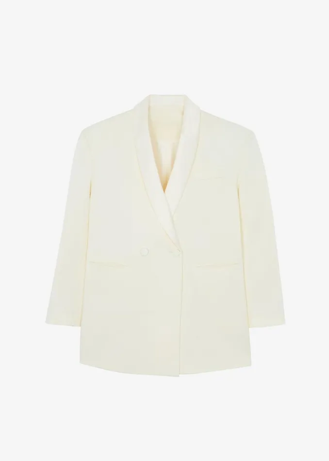 Women The Frankie Shop Outerwear Poppy Satin Collar Blazer Cream
