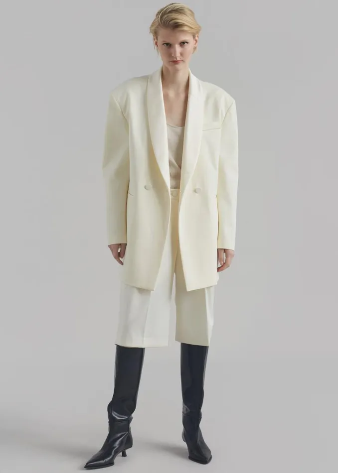 Women The Frankie Shop Outerwear Poppy Satin Collar Blazer Cream