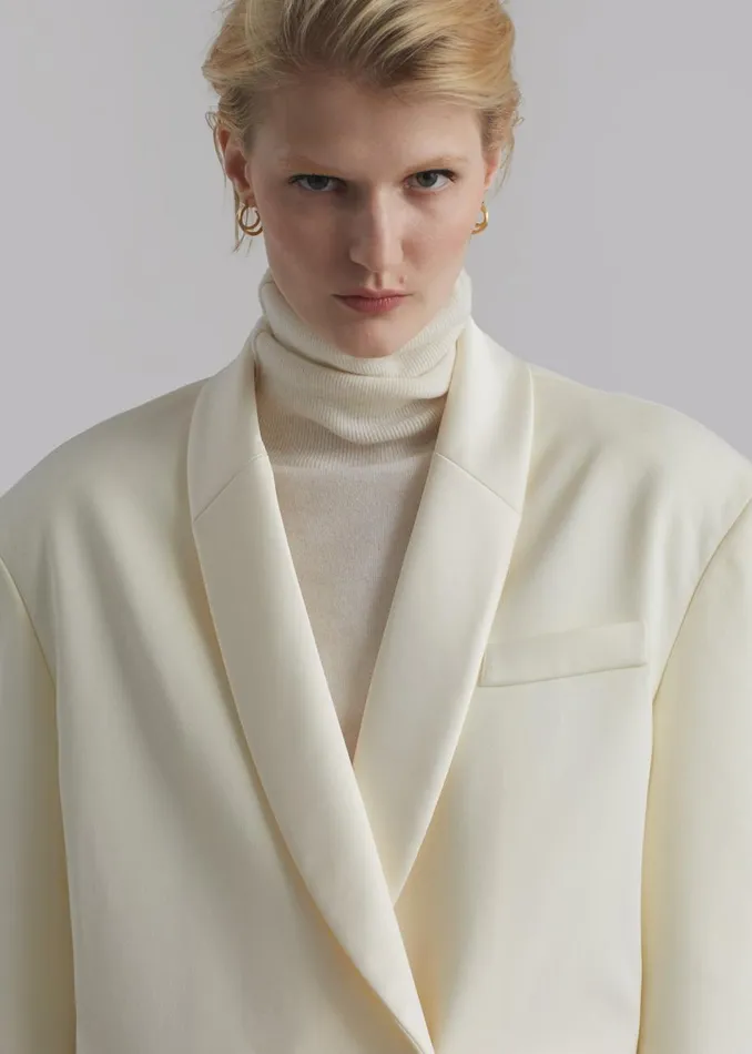 Women The Frankie Shop Outerwear Poppy Satin Collar Blazer Cream