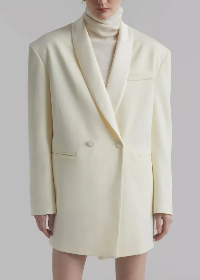 Women The Frankie Shop Outerwear Poppy Satin Collar Blazer Cream