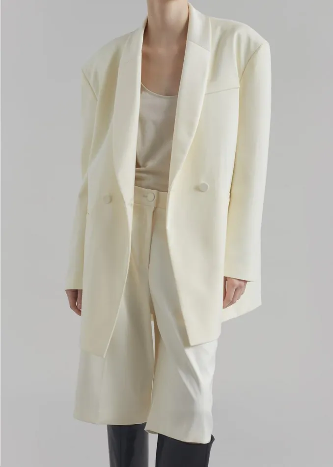 Women The Frankie Shop Outerwear Poppy Satin Collar Blazer Cream