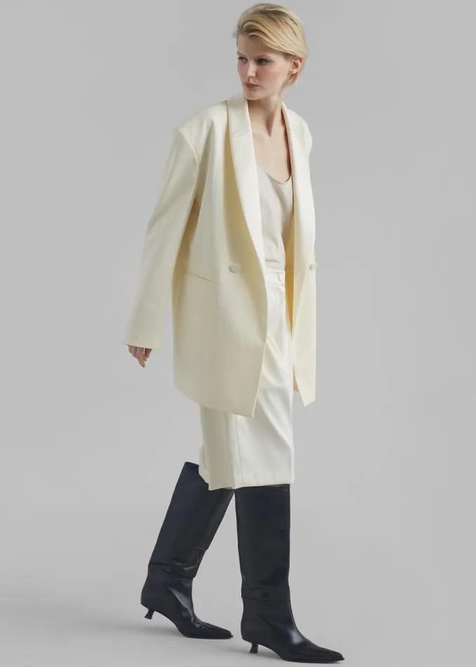 Women The Frankie Shop Outerwear Poppy Satin Collar Blazer Cream