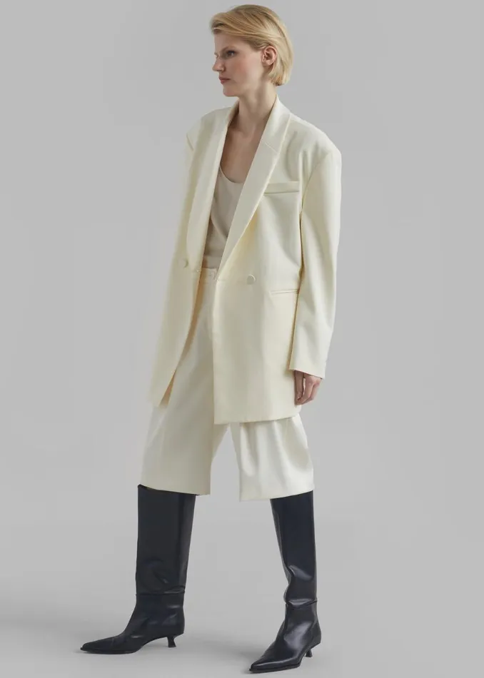 Women The Frankie Shop Outerwear Poppy Satin Collar Blazer Cream