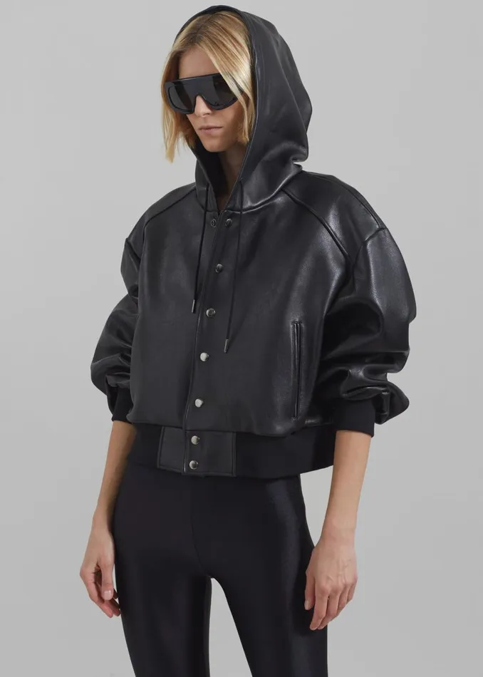 Women The Frankie Shop Outerwear Rai Leather Hooded Bomber Black
