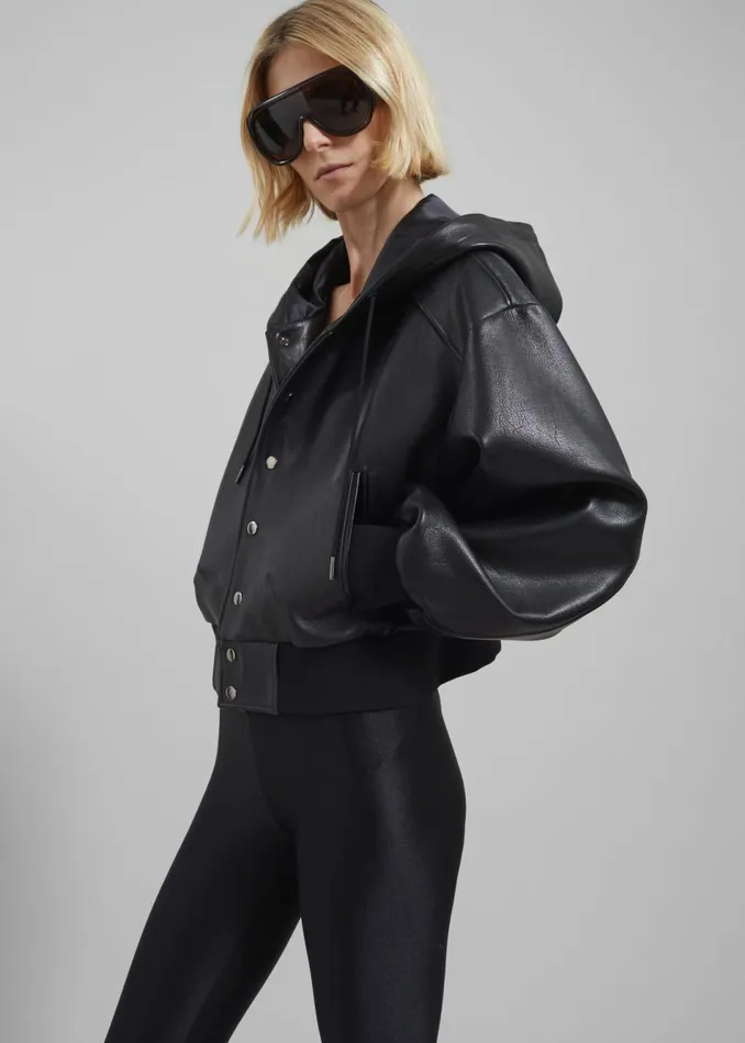 Women The Frankie Shop Outerwear Rai Leather Hooded Bomber Black
