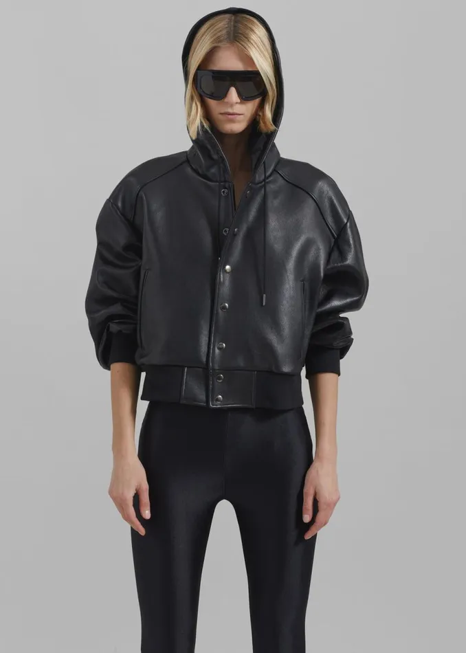 Women The Frankie Shop Outerwear Rai Leather Hooded Bomber Black