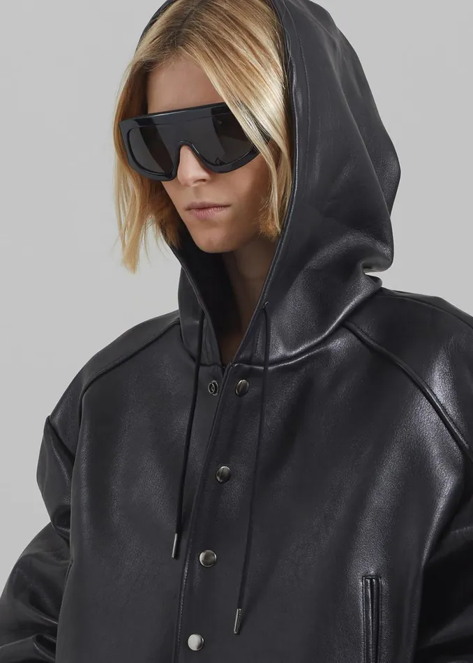 Women The Frankie Shop Outerwear Rai Leather Hooded Bomber Black