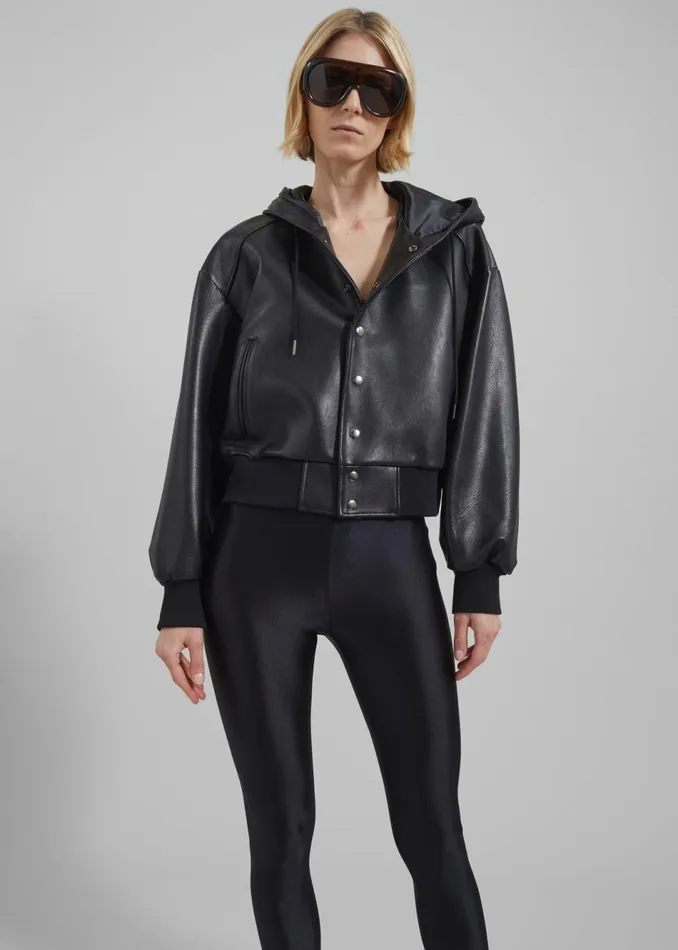 Women The Frankie Shop Outerwear Rai Leather Hooded Bomber Black