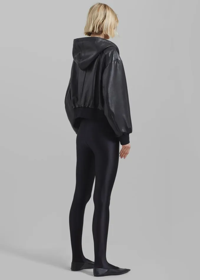 Women The Frankie Shop Outerwear Rai Leather Hooded Bomber Black