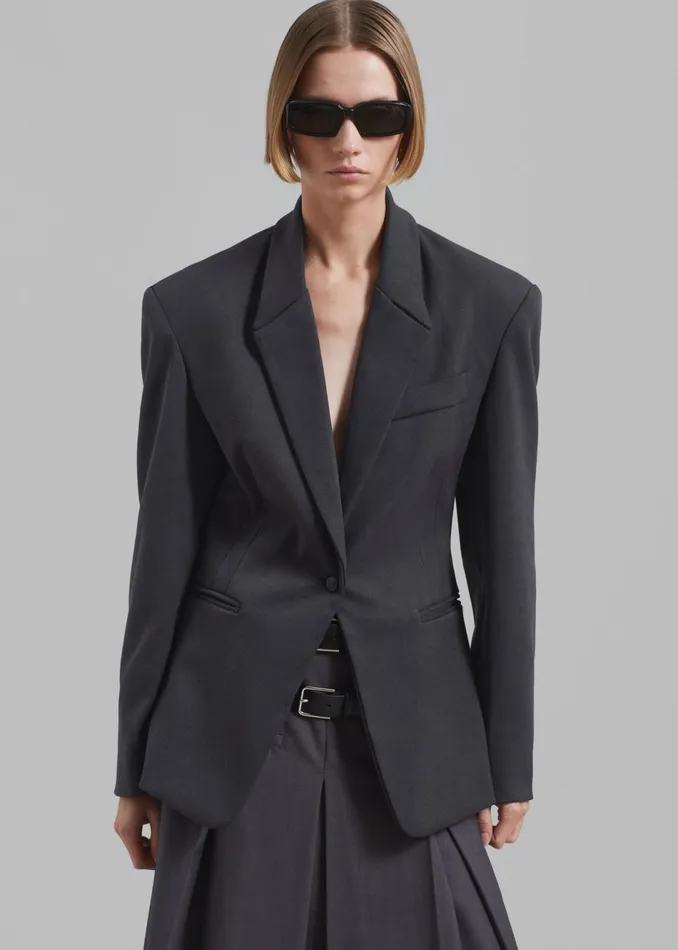 Women The Frankie Shop Outerwear Reagan Boxy Padded Blazer Charcoal