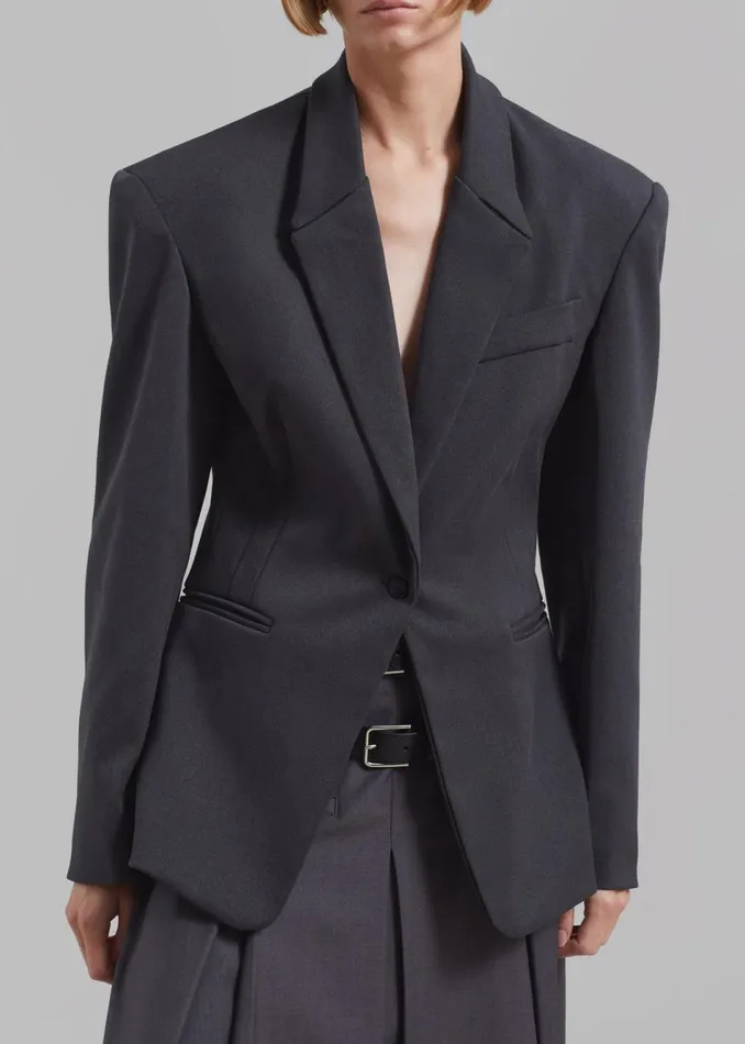 Women The Frankie Shop Outerwear Reagan Boxy Padded Blazer Charcoal