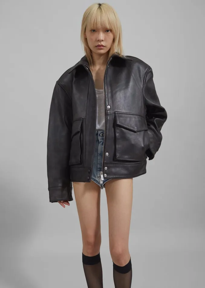 Women The Frankie Shop Outerwear Remain VShaped Bomber Jacket Chestnut