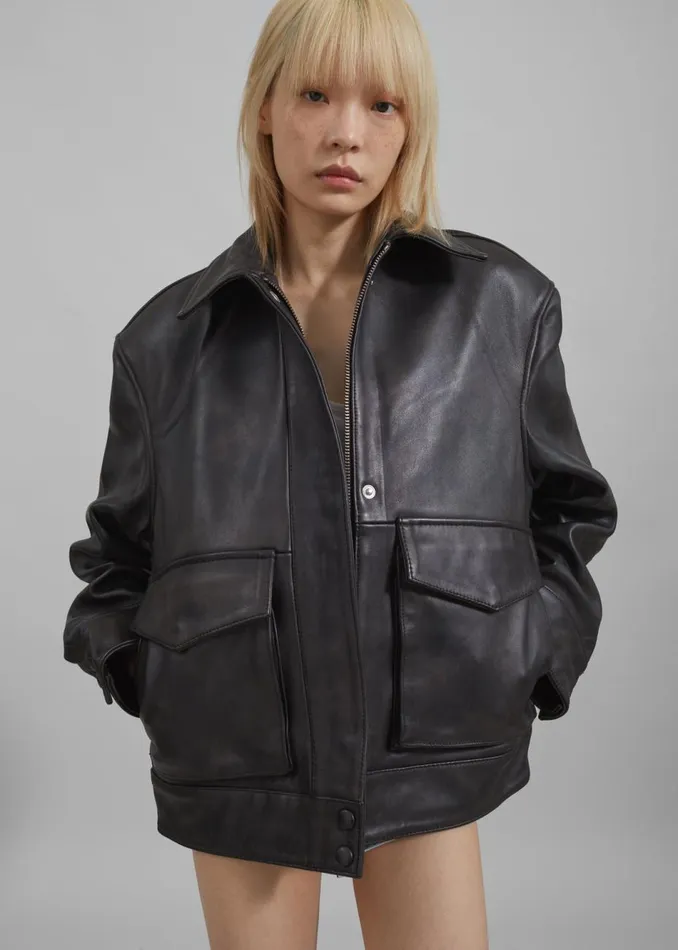 Women The Frankie Shop Outerwear Remain VShaped Bomber Jacket Chestnut