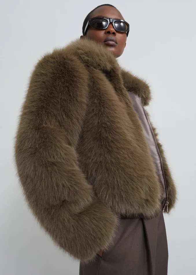 Women The Frankie Shop Outerwear Sabrina Faux Fur Jacket Khaki