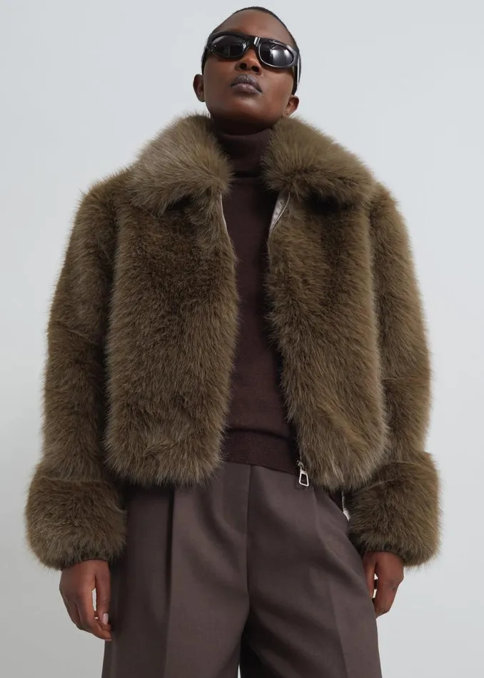 Women The Frankie Shop Outerwear Sabrina Faux Fur Jacket Khaki