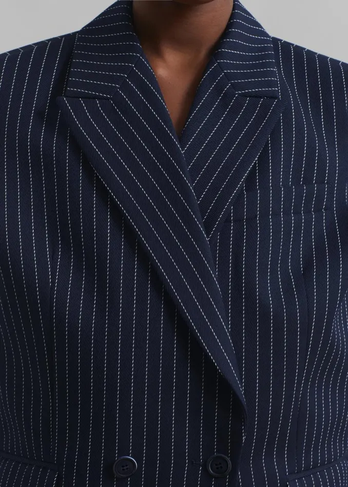 Women The Frankie Shop Outerwear Shane Twill Double Breasted Vest Navywhite Pinstripe