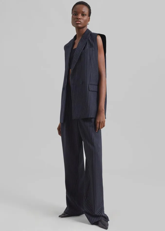 Women The Frankie Shop Outerwear Shane Twill Double Breasted Vest Navywhite Pinstripe