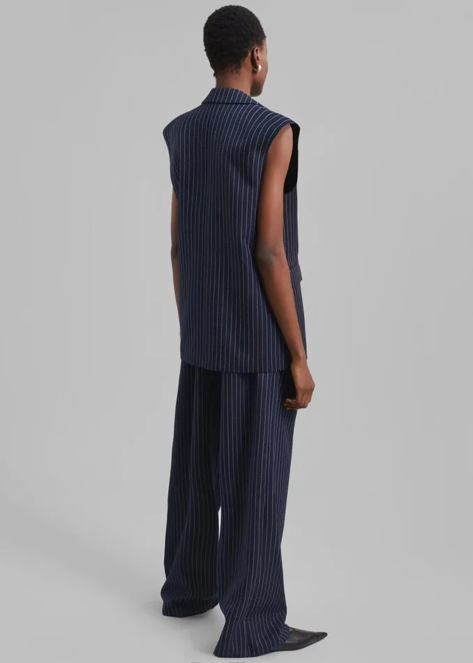 Women The Frankie Shop Outerwear Shane Twill Double Breasted Vest Navywhite Pinstripe