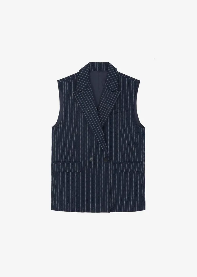 Women The Frankie Shop Outerwear Shane Twill Double Breasted Vest Navywhite Pinstripe
