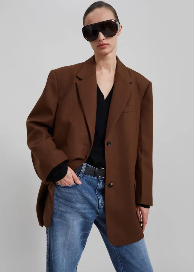 Women The Frankie Shop Outerwear Silas Oversized Wool Blazer Brown