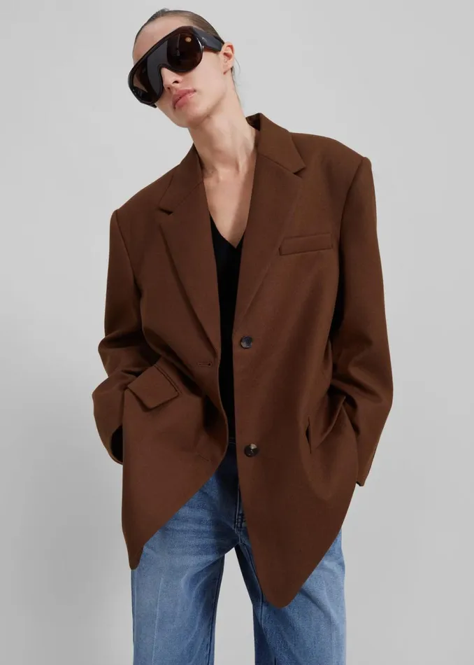 Women The Frankie Shop Outerwear Silas Oversized Wool Blazer Brown