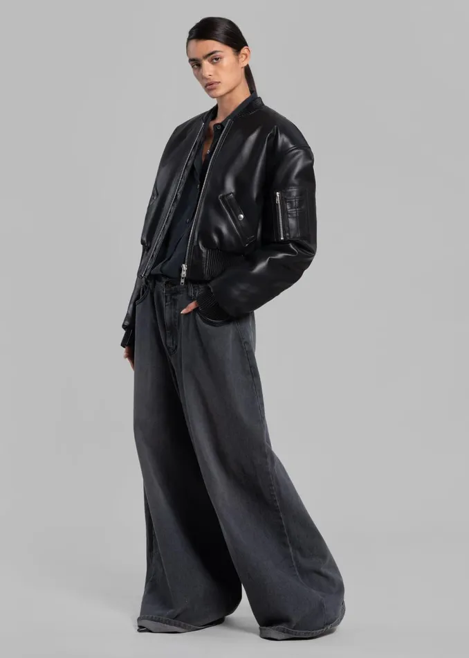 Women The Frankie Shop Outerwear Sille FauxLeather Cropped Bomber Black