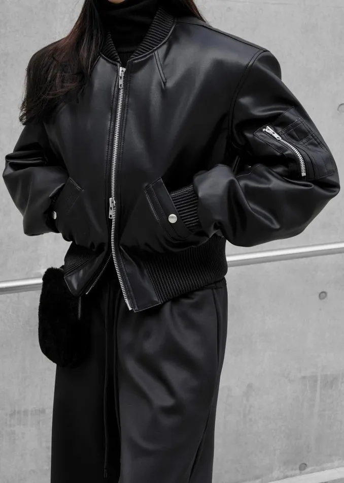 Women The Frankie Shop Outerwear Sille FauxLeather Cropped Bomber Black