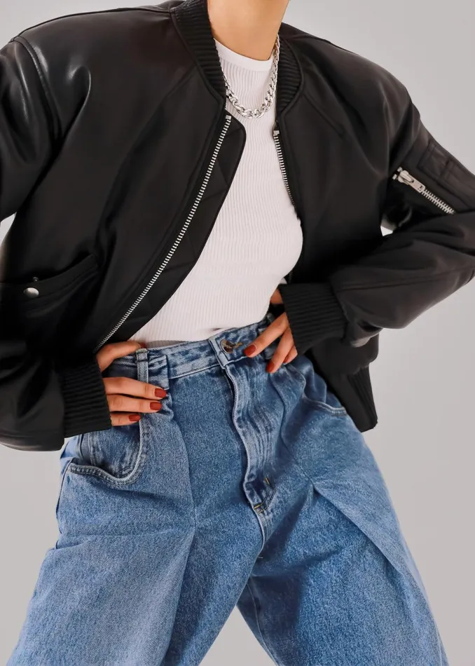 Women The Frankie Shop Outerwear Sille FauxLeather Cropped Bomber Black