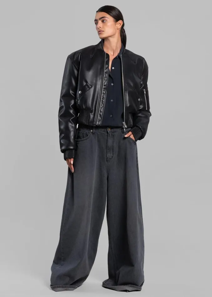 Women The Frankie Shop Outerwear Sille FauxLeather Cropped Bomber Black