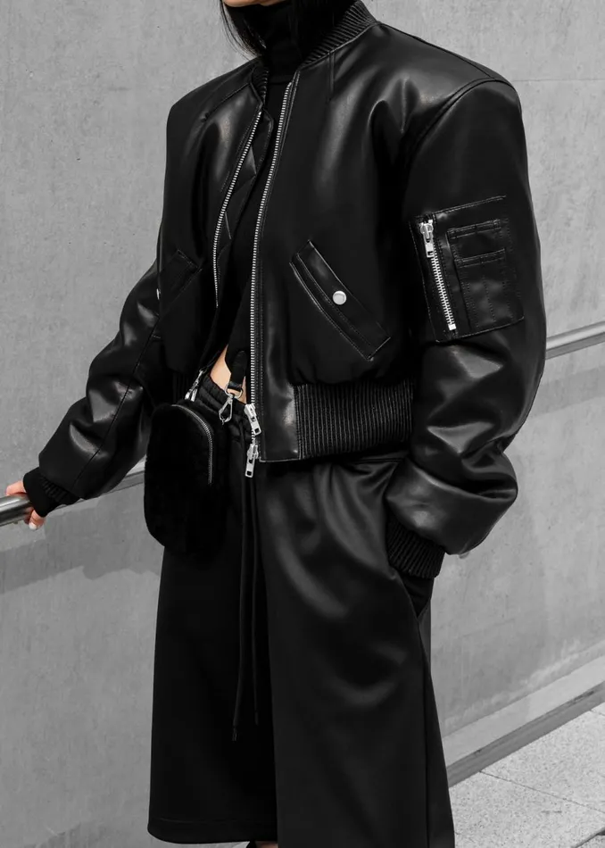 Women The Frankie Shop Outerwear Sille FauxLeather Cropped Bomber Black