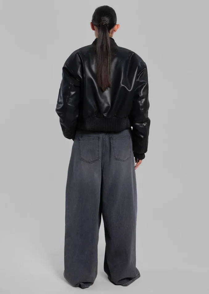 Women The Frankie Shop Outerwear Sille FauxLeather Cropped Bomber Black