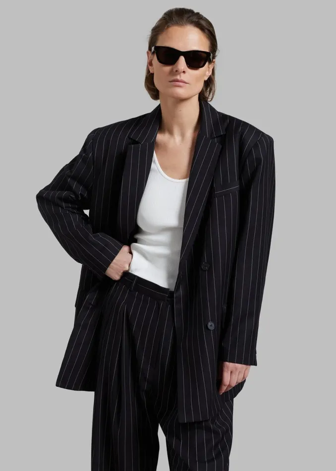 Women The Frankie Shop Outerwear Sybil Blazer Black Pinstripe