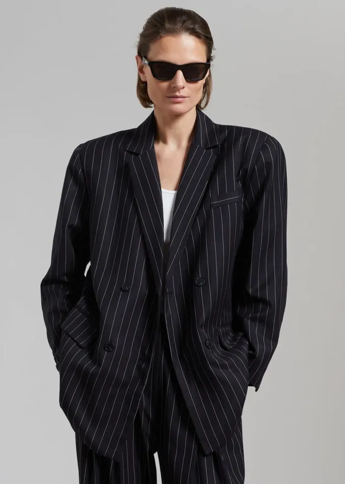 Women The Frankie Shop Outerwear Sybil Blazer Black Pinstripe