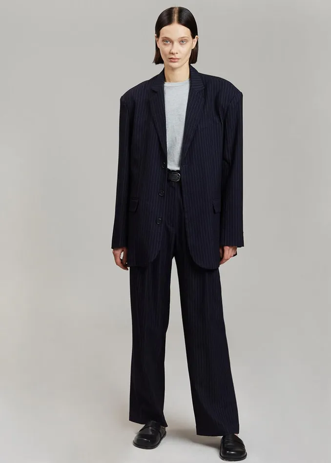 Women The Frankie Shop Outerwear Tansy Oversized Blazer Navy Pinstripe