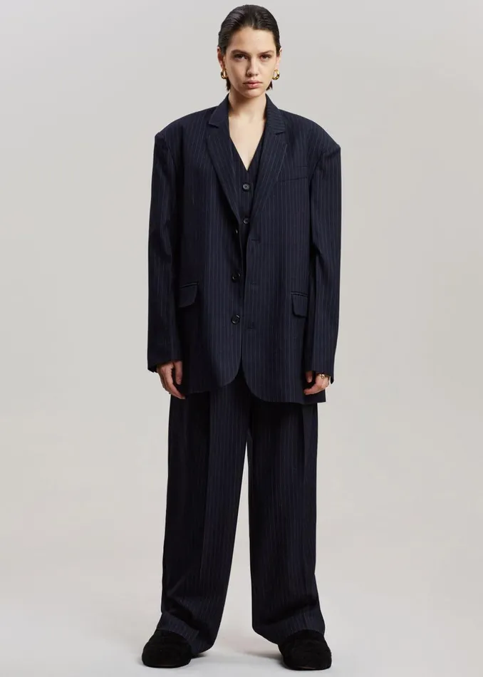 Women The Frankie Shop Outerwear Tansy Oversized Blazer Navy Pinstripe