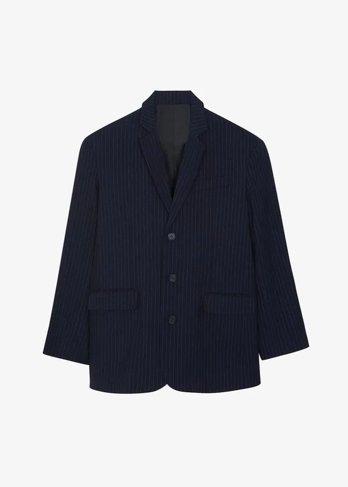 Women The Frankie Shop Outerwear Tansy Oversized Blazer Navy Pinstripe