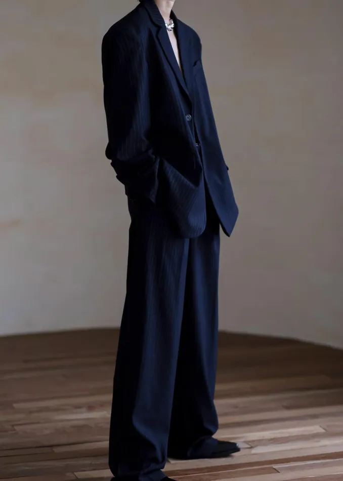 Women The Frankie Shop Outerwear Tansy Oversized Blazer Navy Pinstripe